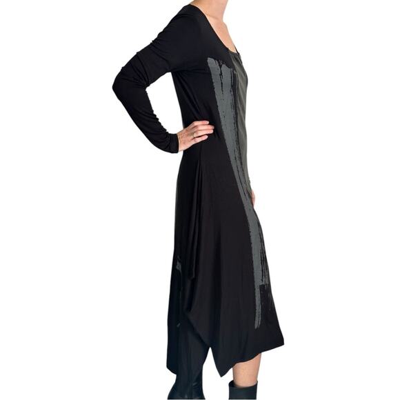 NÖR Denmark Midi Dress size US 2 Black Jersey Full Zip-up Faux Leather Panels - Picture 2 of 16